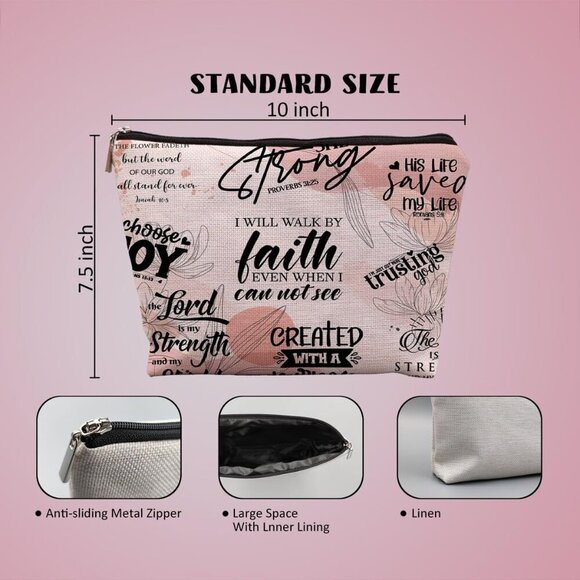 Inspirational Christian Makeup Bag, Christian Gifts for Women, Bible Verse Gifts - Picture 5 of 5